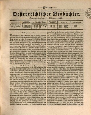 Der Oesterreichische Beobachter Samstag 21. Februar 1835