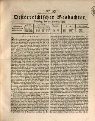 Der Oesterreichische Beobachter Sonntag 22. Februar 1835