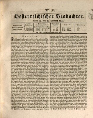 Der Oesterreichische Beobachter Montag 23. Februar 1835