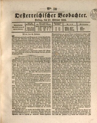 Der Oesterreichische Beobachter Freitag 27. Februar 1835