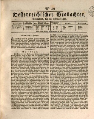 Der Oesterreichische Beobachter Samstag 28. Februar 1835