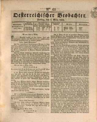 Der Oesterreichische Beobachter Freitag 6. März 1835