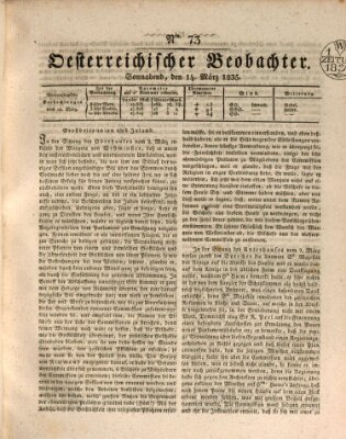 Der Oesterreichische Beobachter Samstag 14. März 1835