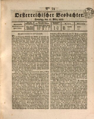 Der Oesterreichische Beobachter Sonntag 15. März 1835