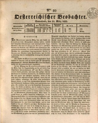 Der Oesterreichische Beobachter Samstag 21. März 1835