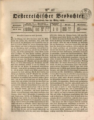 Der Oesterreichische Beobachter Samstag 28. März 1835