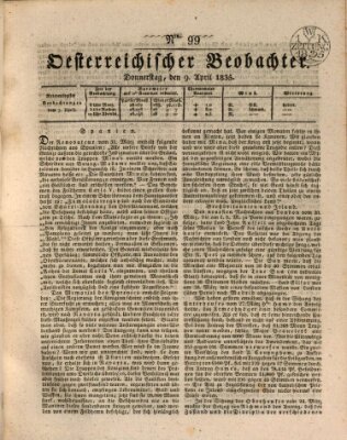 Der Oesterreichische Beobachter Donnerstag 9. April 1835