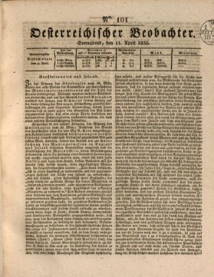 Der Oesterreichische Beobachter Samstag 11. April 1835