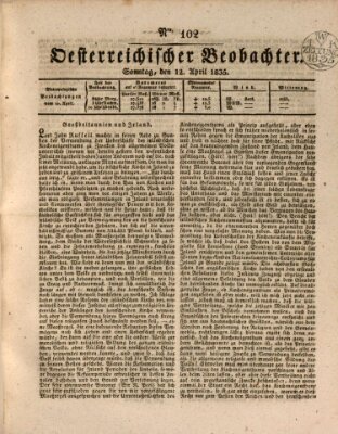 Der Oesterreichische Beobachter Sonntag 12. April 1835