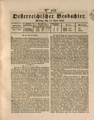 Der Oesterreichische Beobachter Montag 13. April 1835