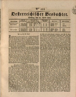 Der Oesterreichische Beobachter Dienstag 21. April 1835