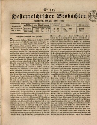 Der Oesterreichische Beobachter Mittwoch 22. April 1835