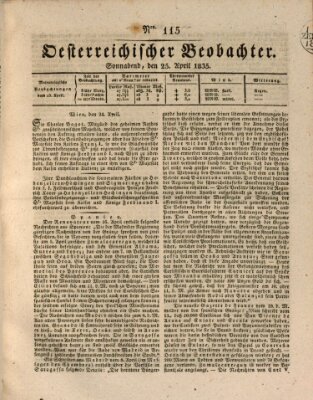 Der Oesterreichische Beobachter Samstag 25. April 1835