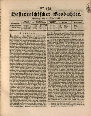 Der Oesterreichische Beobachter Sonntag 21. Juni 1835