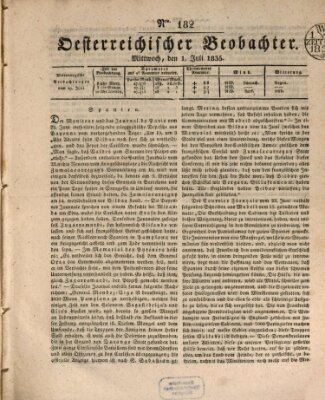 Der Oesterreichische Beobachter Mittwoch 1. Juli 1835