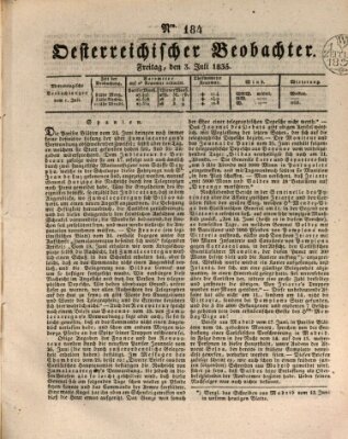 Der Oesterreichische Beobachter Freitag 3. Juli 1835