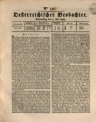 Der Oesterreichische Beobachter Donnerstag 9. Juli 1835