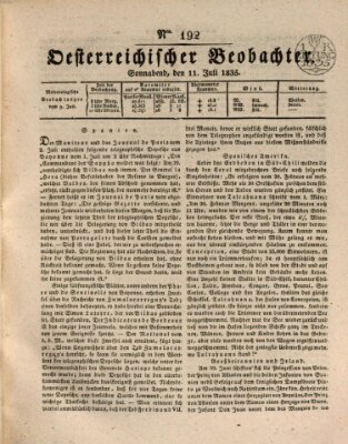 Der Oesterreichische Beobachter Samstag 11. Juli 1835