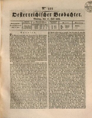 Der Oesterreichische Beobachter Montag 13. Juli 1835