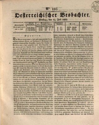 Der Oesterreichische Beobachter Dienstag 14. Juli 1835