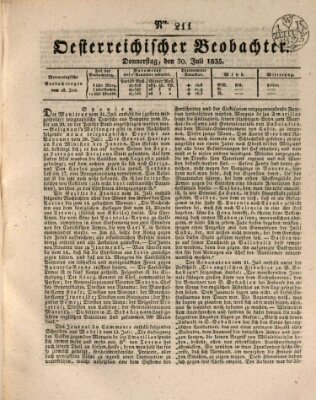 Der Oesterreichische Beobachter Donnerstag 30. Juli 1835