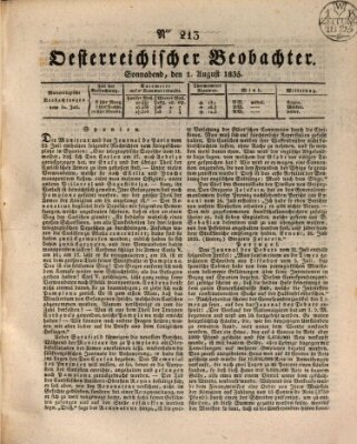 Der Oesterreichische Beobachter Samstag 1. August 1835