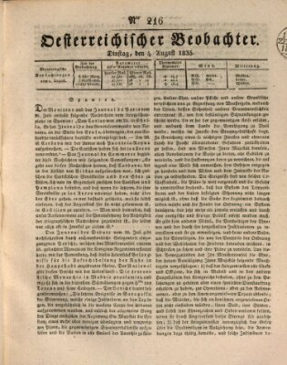Der Oesterreichische Beobachter Dienstag 4. August 1835