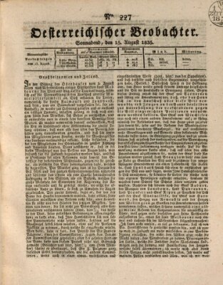 Der Oesterreichische Beobachter Samstag 15. August 1835