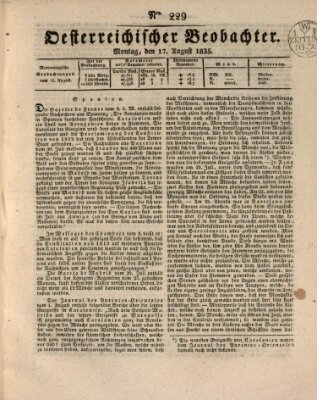 Der Oesterreichische Beobachter Montag 17. August 1835