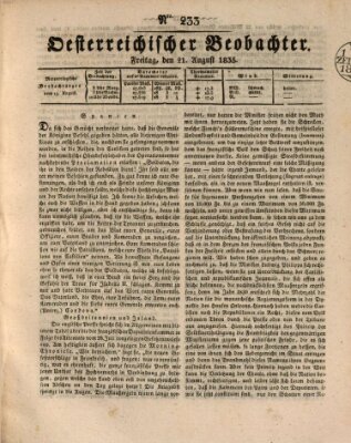 Der Oesterreichische Beobachter Freitag 21. August 1835