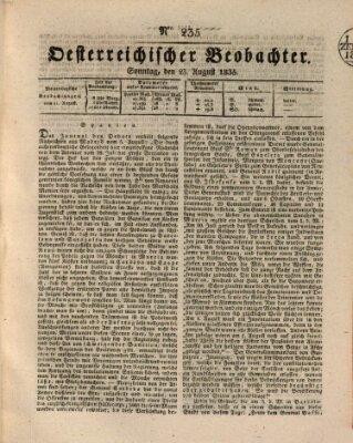 Der Oesterreichische Beobachter Sonntag 23. August 1835