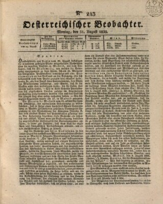 Der Oesterreichische Beobachter Montag 31. August 1835