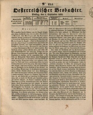 Der Oesterreichische Beobachter Dienstag 1. September 1835