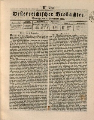 Der Oesterreichische Beobachter Montag 7. September 1835