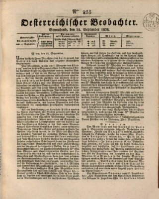 Der Oesterreichische Beobachter Samstag 12. September 1835