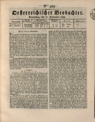 Der Oesterreichische Beobachter Donnerstag 17. September 1835