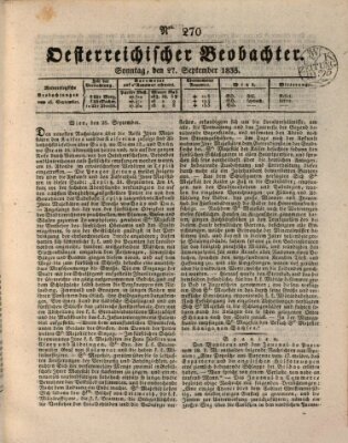 Der Oesterreichische Beobachter Sonntag 27. September 1835