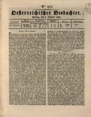 Der Oesterreichische Beobachter Freitag 2. Oktober 1835