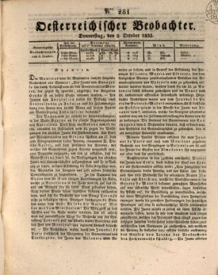 Der Oesterreichische Beobachter Donnerstag 8. Oktober 1835