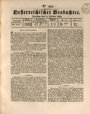 Der Oesterreichische Beobachter Sonntag 11. Oktober 1835