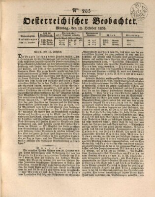 Der Oesterreichische Beobachter Montag 12. Oktober 1835