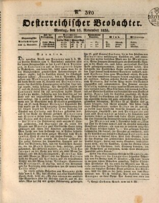 Der Oesterreichische Beobachter Montag 16. November 1835