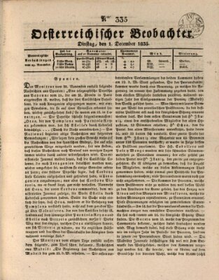 Der Oesterreichische Beobachter Dienstag 1. Dezember 1835