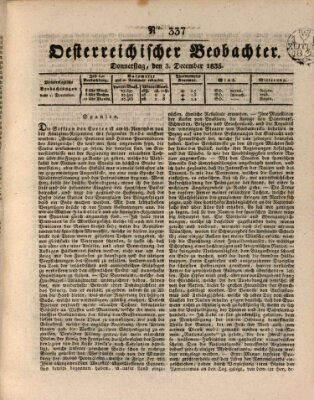 Der Oesterreichische Beobachter Donnerstag 3. Dezember 1835