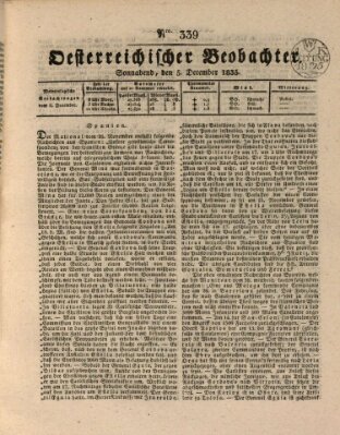 Der Oesterreichische Beobachter Samstag 5. Dezember 1835