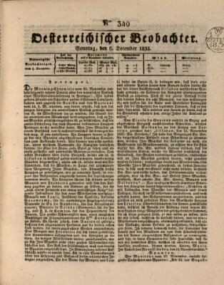 Der Oesterreichische Beobachter Sonntag 6. Dezember 1835