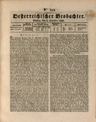 Der Oesterreichische Beobachter Dienstag 8. Dezember 1835