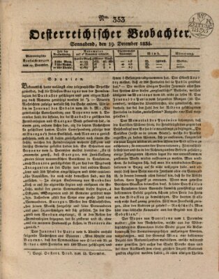 Der Oesterreichische Beobachter Samstag 19. Dezember 1835