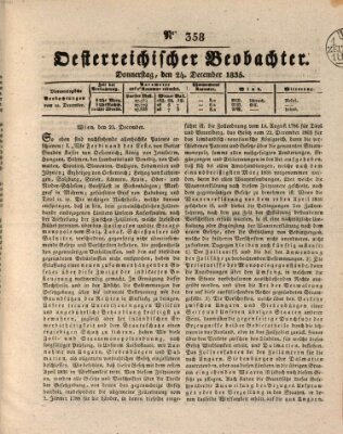 Der Oesterreichische Beobachter Donnerstag 24. Dezember 1835