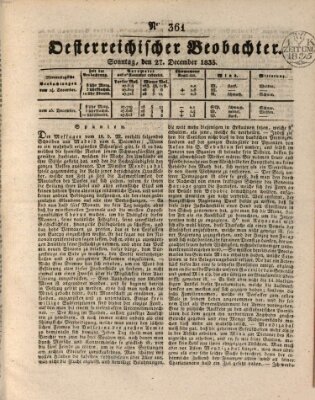 Der Oesterreichische Beobachter Sonntag 27. Dezember 1835